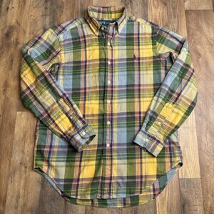 Vintage Ralph Lauren Shirt Men's Medium Yellow Plaid Classic Fit‎ Brushed Cotton